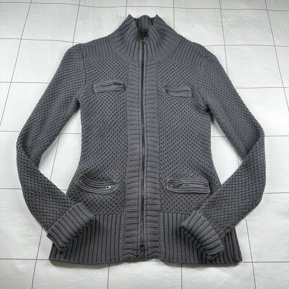 Athleta Sweater Womens Medium Gray Full Zip Knit Cardigan Cashmere Blend
